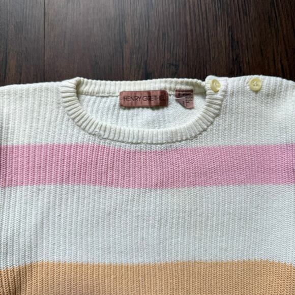 Henry Grethel Vintage Pastel Striped Cotton Oversized Sweater Women’s Small - Picture 2 of 13